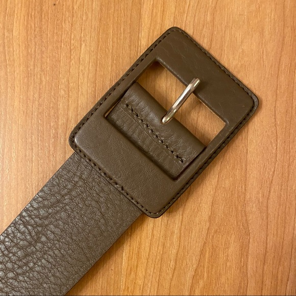 Vintage 80s wide taupe leather belt with matching buckle - Picture 4 of 4